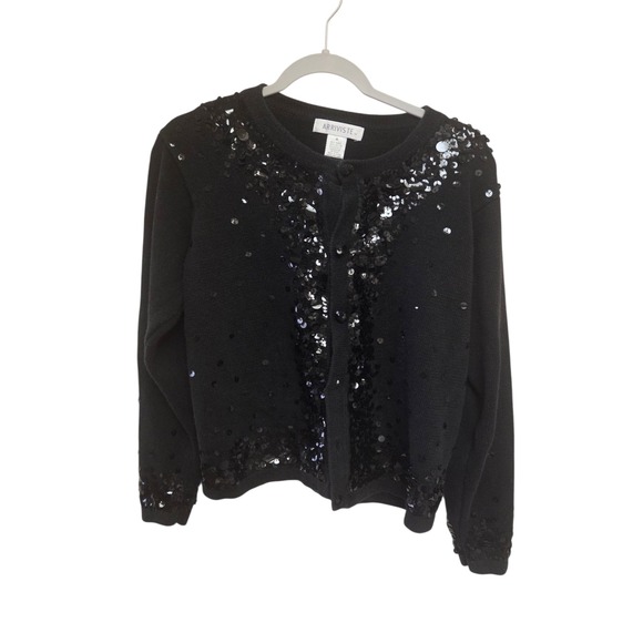 Arriviste Sweaters - 90s Vintage Arriviste Black Sequin Embellished Cardigan Sweater Knit Top Size M